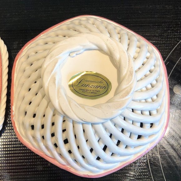 Vintage Italian Ceramic Reticulated Covered Dish  Pink/White - Picture 11 of 14